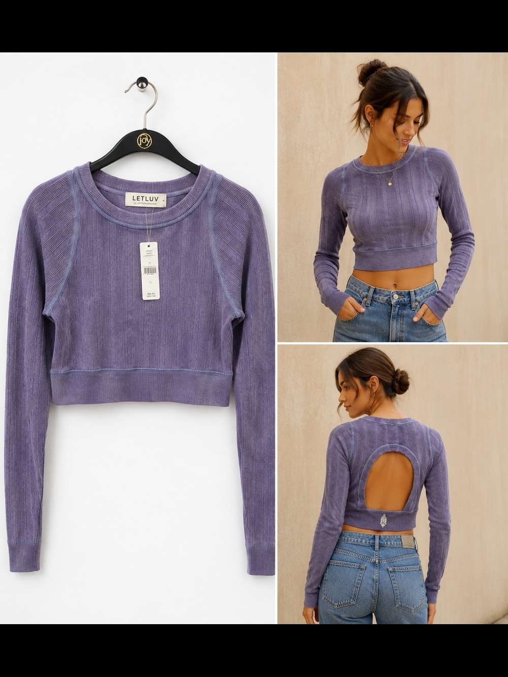 FP Movement by Free People Washed Purple Cropped Ribbed Sweatshirt